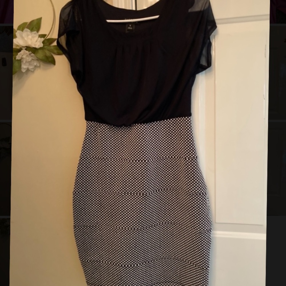 Curvy navy blue and polka dot dress